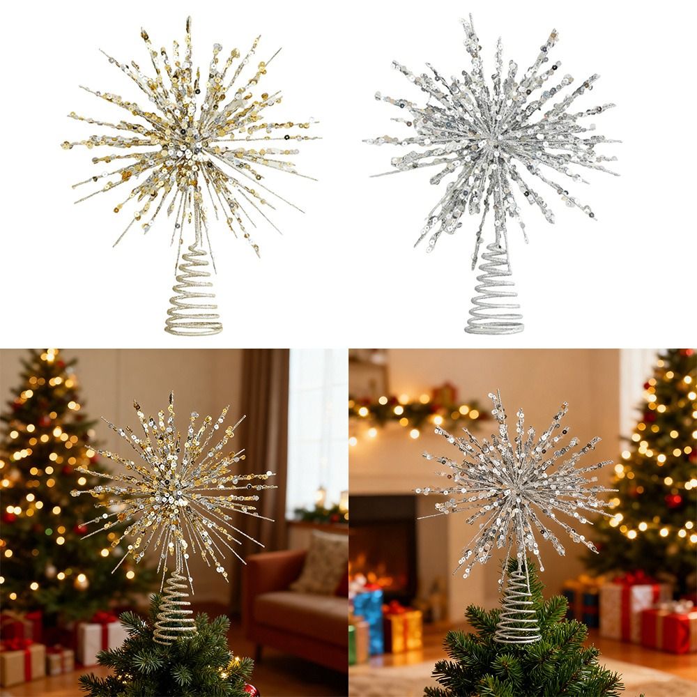 Star Tree Topper - Duurzame oplichtende kerstboom stertopper goud/zilver glitter